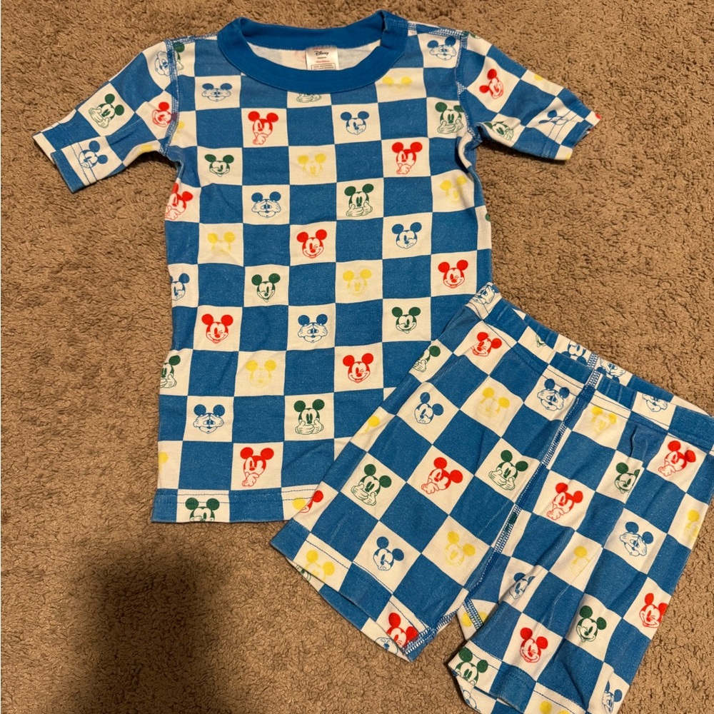 Hanna Andersson Blue and White Checkered Mickey Mouse Pajama Set